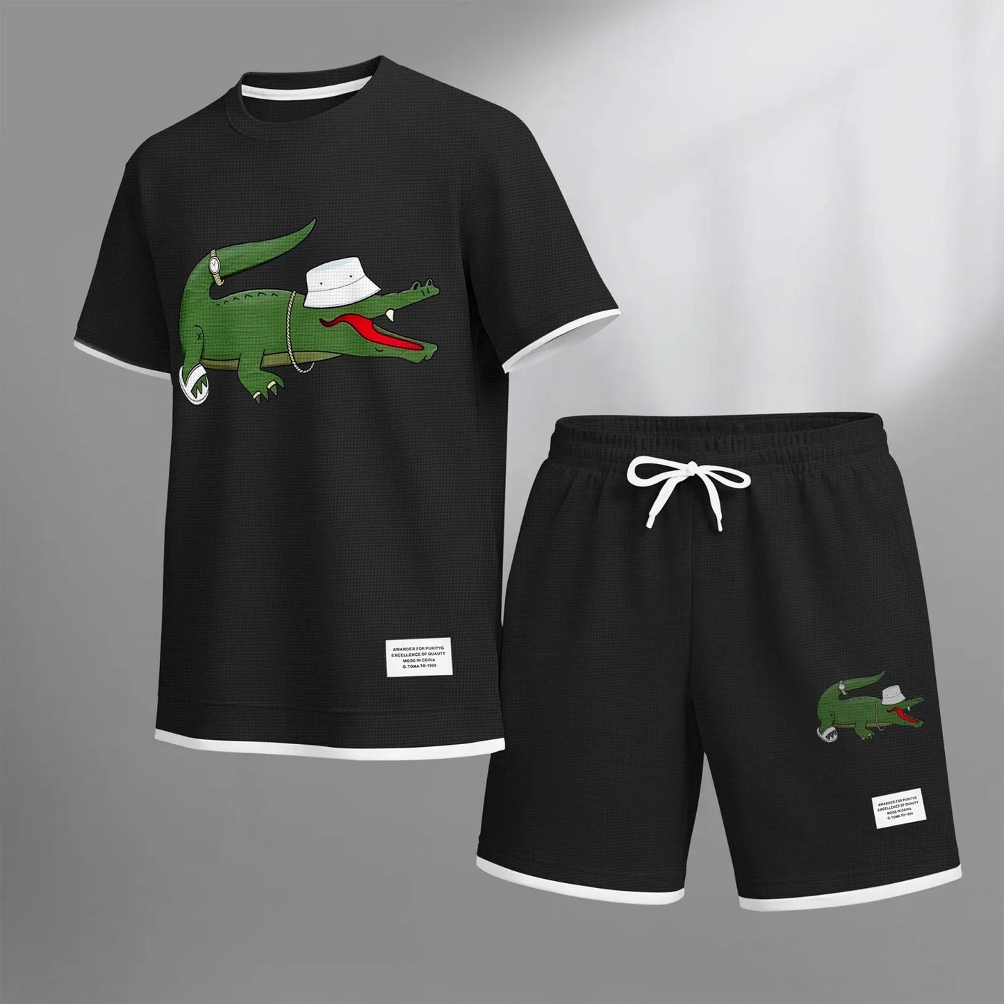 Men's Luxury Waffle-Knit Short-Sleeve Shirt & Shorts Set 15