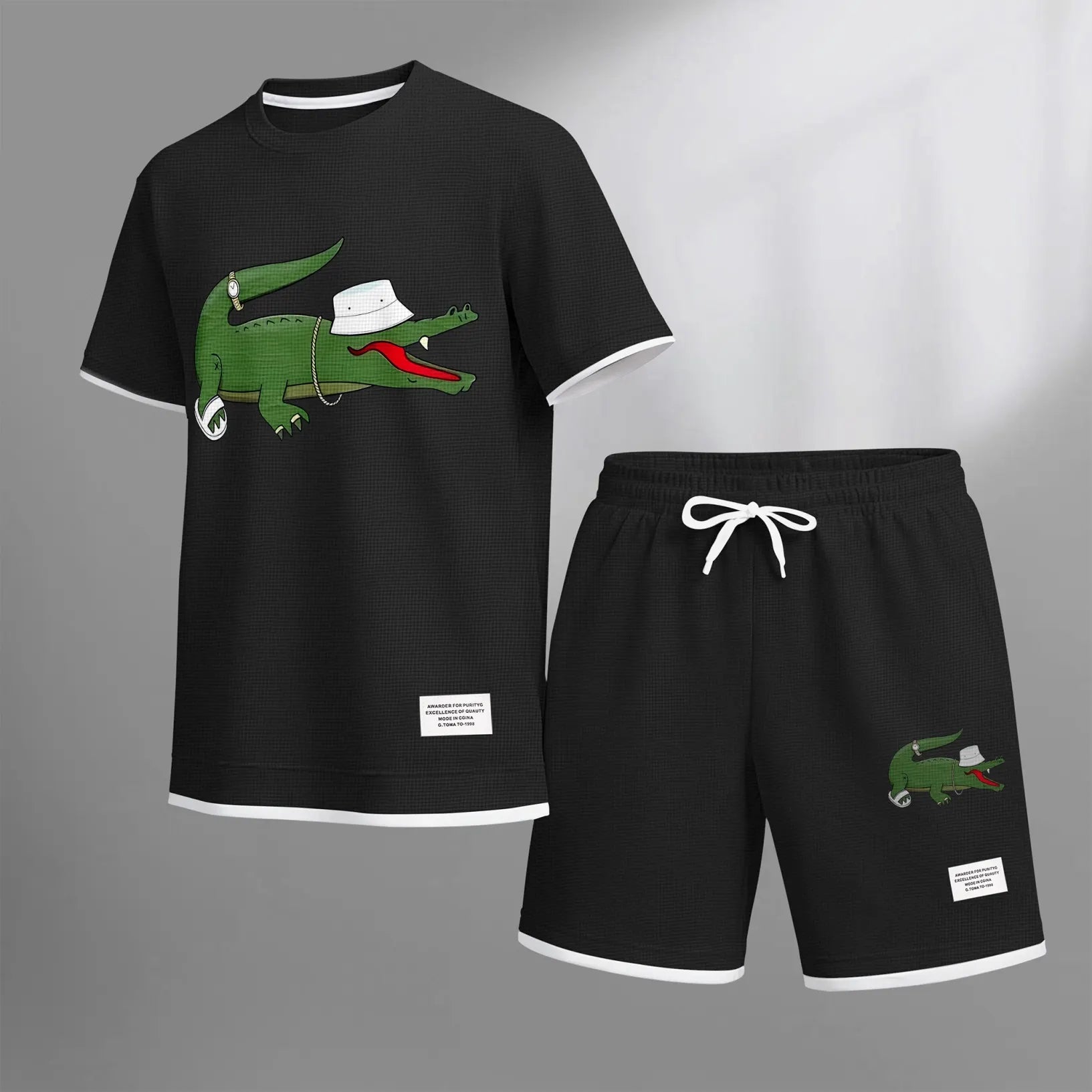 Men's Luxury Waffle-Knit Short-Sleeve Shirt & Shorts Set 15