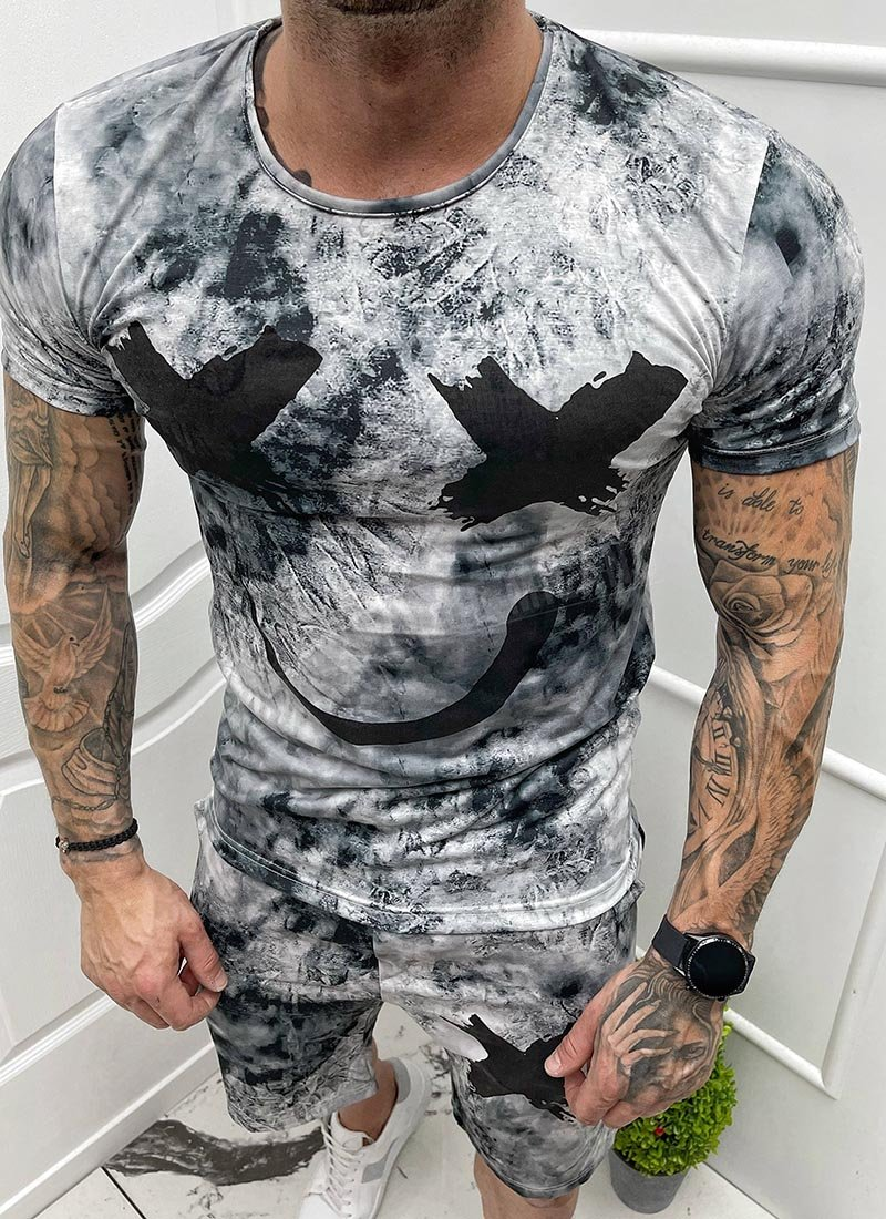 Men's Graffiti Print Short Sleeve Two-Piece Set