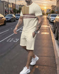 Men's Summer Colorblock Printed Round Neck Set 759