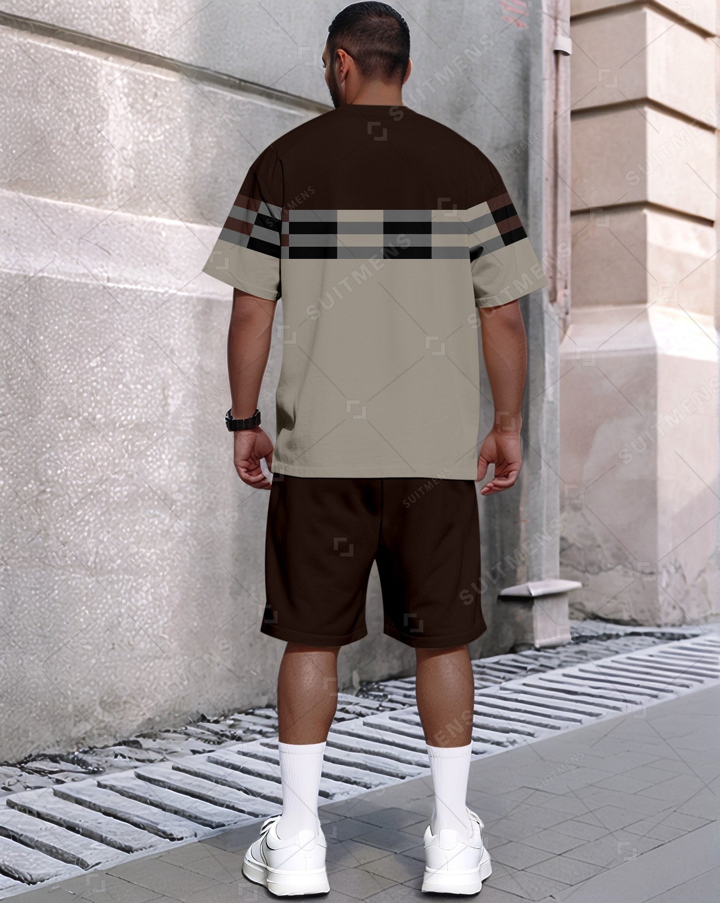 Men's Summer Colorblock Printed Round Neck Set 419