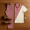 Men's Casual Color-Blocked Geometric Print Short-Sleeved Polo Shirt And Trousers Two-Piece Set