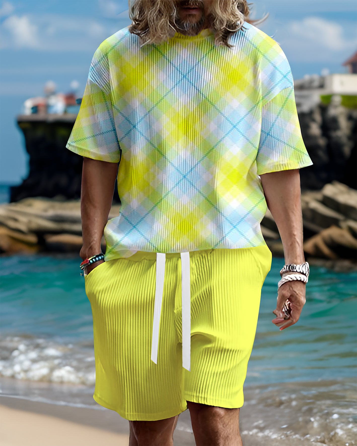 Men's casual gorgeous textured printed shorts set 548