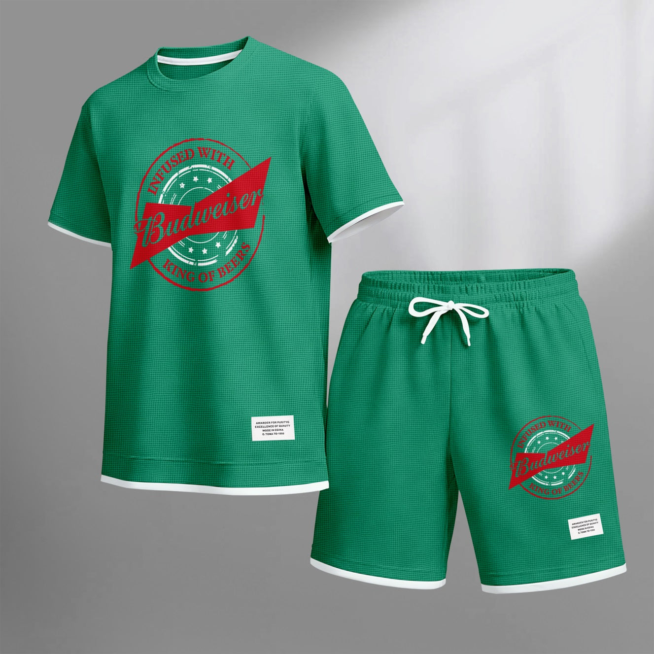 Men's BBQ Life Companion Print Waffle Fabric Short-Sleeved Shirt And Shorts Set