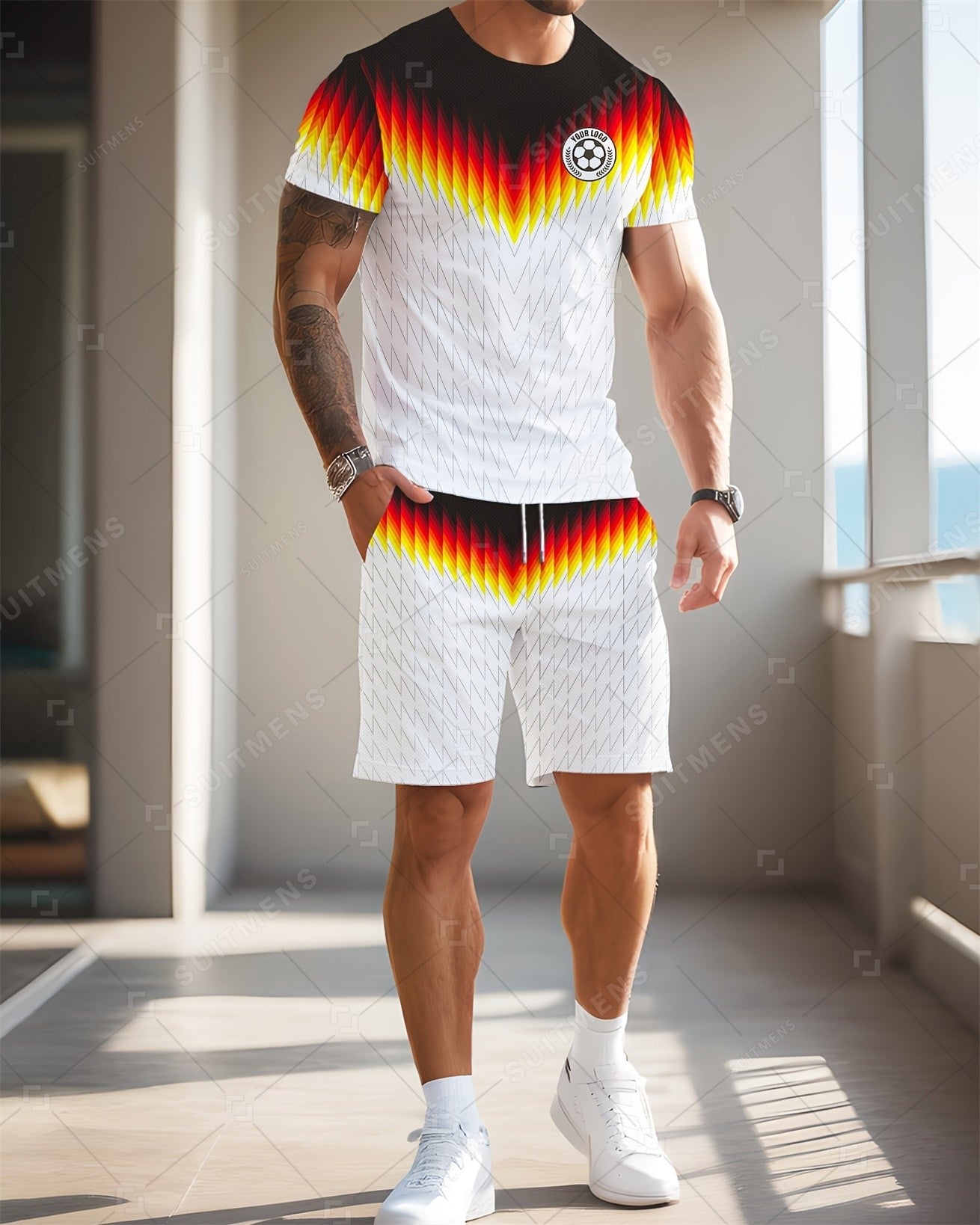 Men's Summer Gradient Print Round Neck Set 985