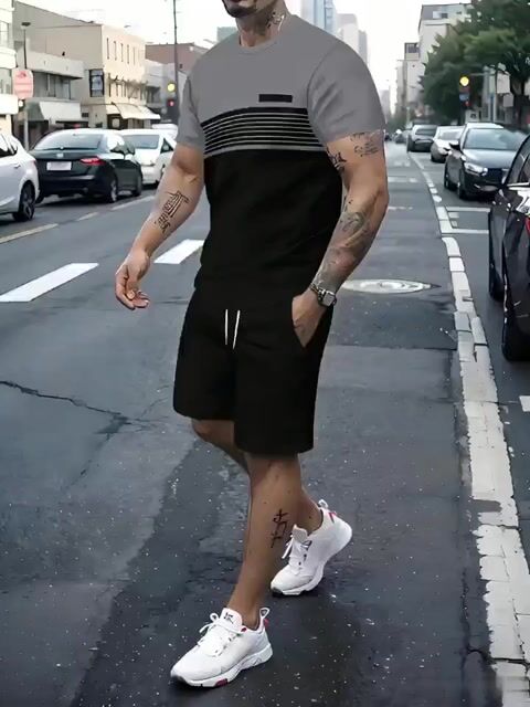 Men's Gradient Summer Round Neck Set 137