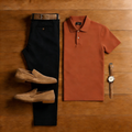 Men's Casual Red Brown & Black Solid Color Matching Sport Short Sleeved Polo Shirt & Trousers Two-Piece Set 201635