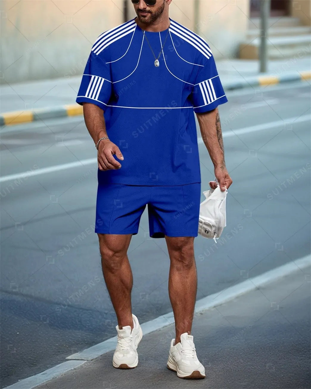 Men's Striped Casual Summer Round Neck Set 0120