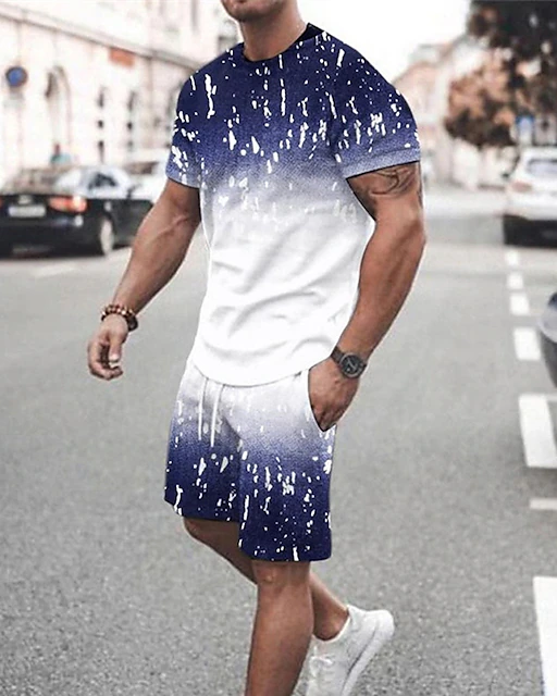 Suitmens Men's Tie Dye Gradient Print Shorts Set 4 Colors 367