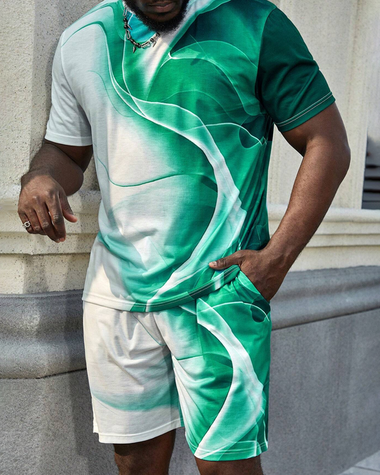 Men's color matching casual shorts Set 404