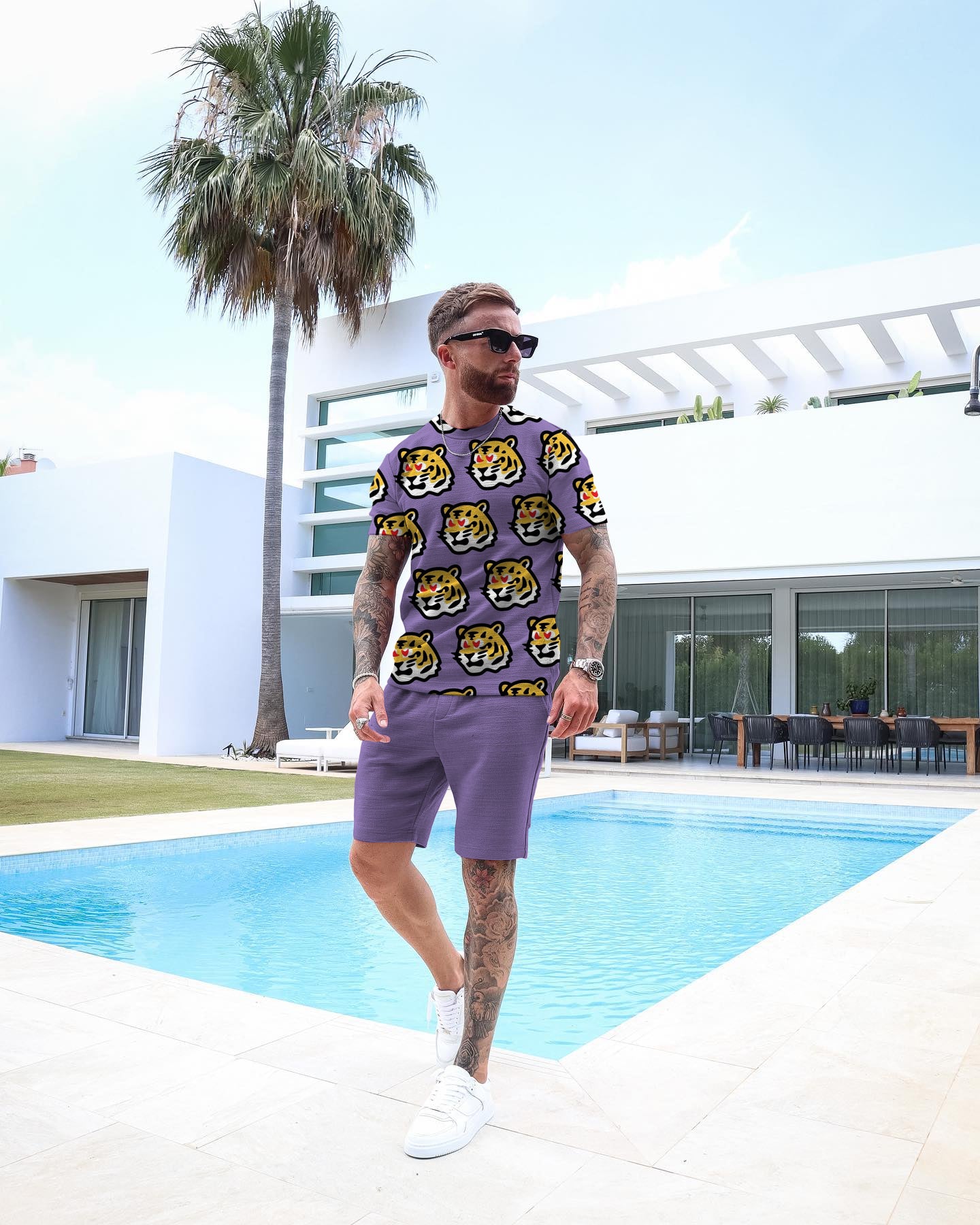 Men's Casual Tiger Print Shorts Set 43