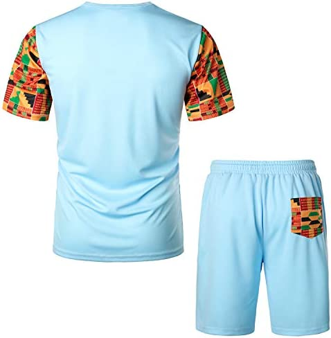 Men's Printed Colorblock T-Shirt and Shorts Set 028