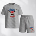 Men's Spring And Summer Classic Beer Print With Red And Black Line Checkered Fabric Drawstring Shorts Set, Casual Summer Outfit With Short-Sleeved Shirt And Shorts, Ideal For Everyday Wear And Sports Activities