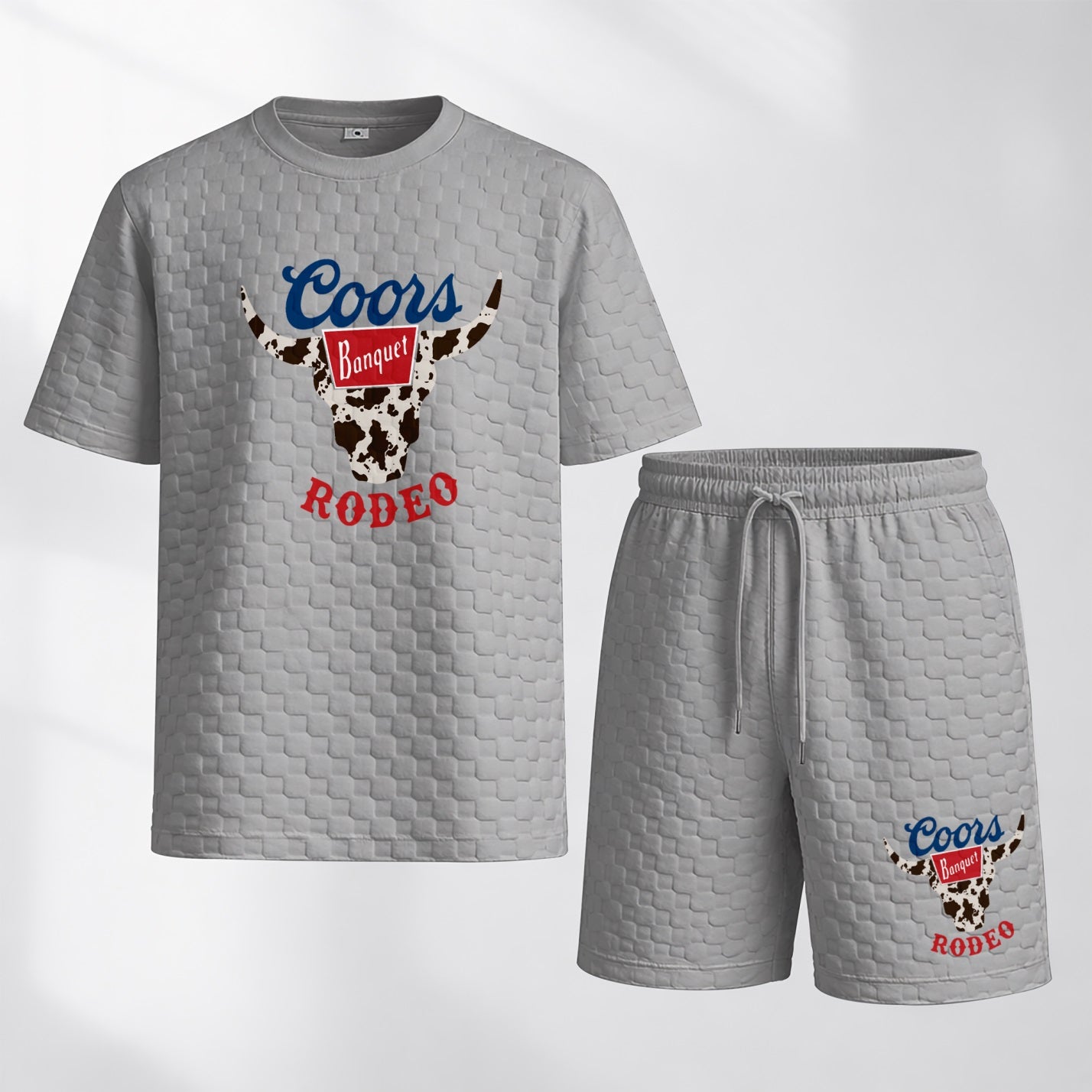 Men's Spring And Summer Classic Beer Print With Red And Black Line Checkered Fabric Drawstring Shorts Set, Casual Summer Outfit With Short-Sleeved Shirt And Shorts, Ideal For Everyday Wear And Sports Activities