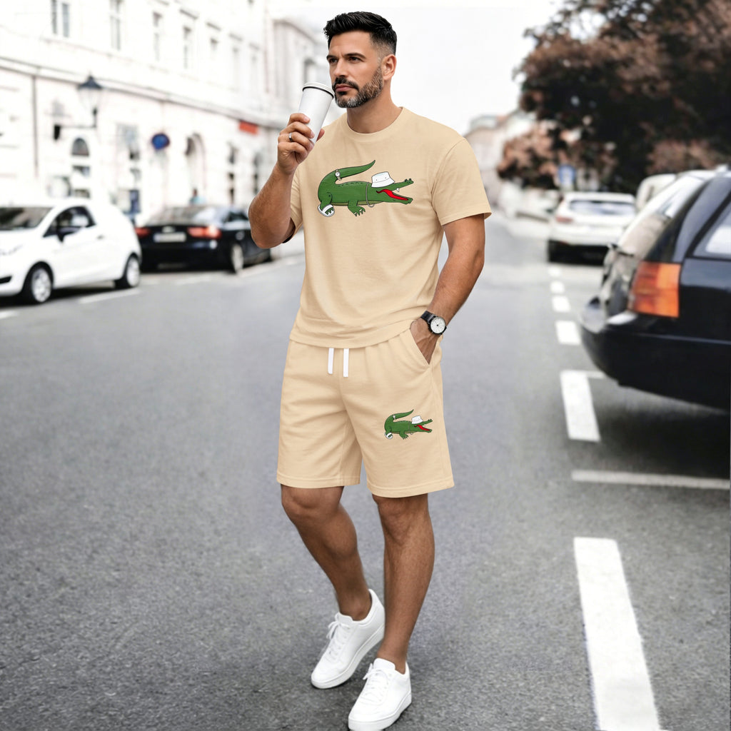 Men’s Casual Short Sleeve T Shirt and Shorts Set, Summer 2 Piece Outfit, Soft Breathable Matching Set with Drawstring Shorts for Beach, Outdoor Activities, Travel, Workout, and Everyday Style