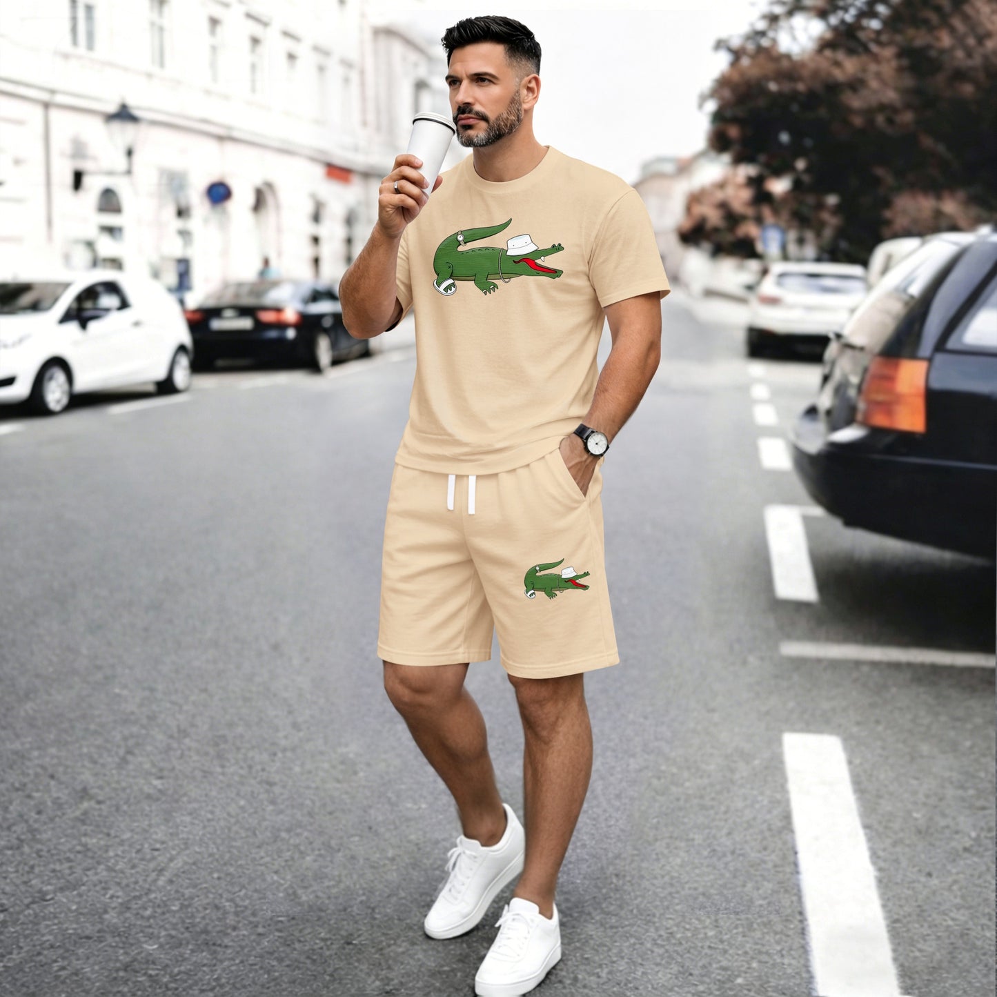 Men’s Casual Short Sleeve T Shirt and Shorts Set, Summer 2 Piece Outfit, Soft Breathable Matching Set with Drawstring Shorts for Beach, Outdoor Activities, Travel, Workout, and Everyday Style