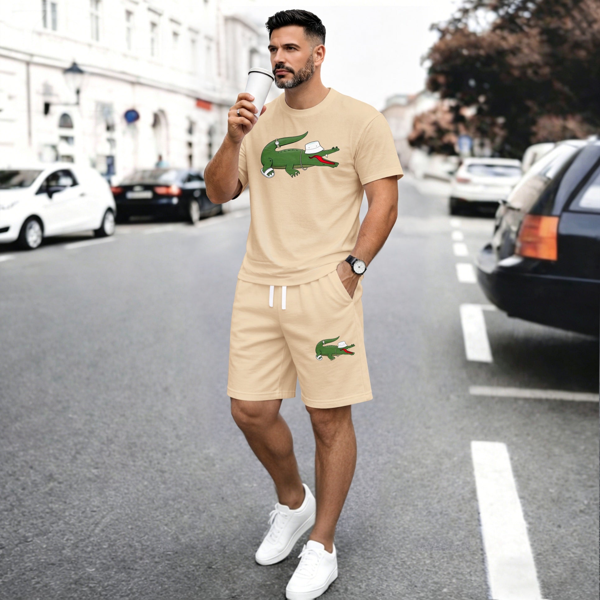 Men’s Casual Short Sleeve T Shirt and Shorts Set, Summer 2 Piece Outfit, Soft Breathable Matching Set with Drawstring Shorts for Beach, Outdoor Activities, Travel, Workout, and Everyday Style