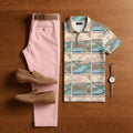 Men's Casual Blue Plaid Short-Sleeved Shirt And Trousers Two-Piece Set