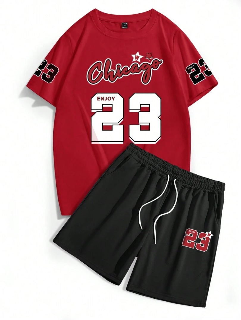 Men's Summer Letter Print Round Neck Set 270