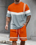 Men's Summer Colorblock Printed Round Neck Set 480