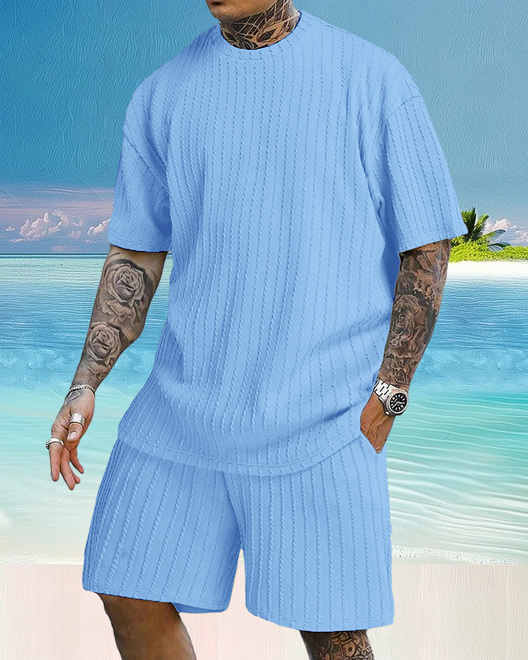 Men's casual gorgeous textured printed shorts set 559