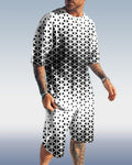 Suitmens Men's Black and White Geometric Print Shorts Set 369