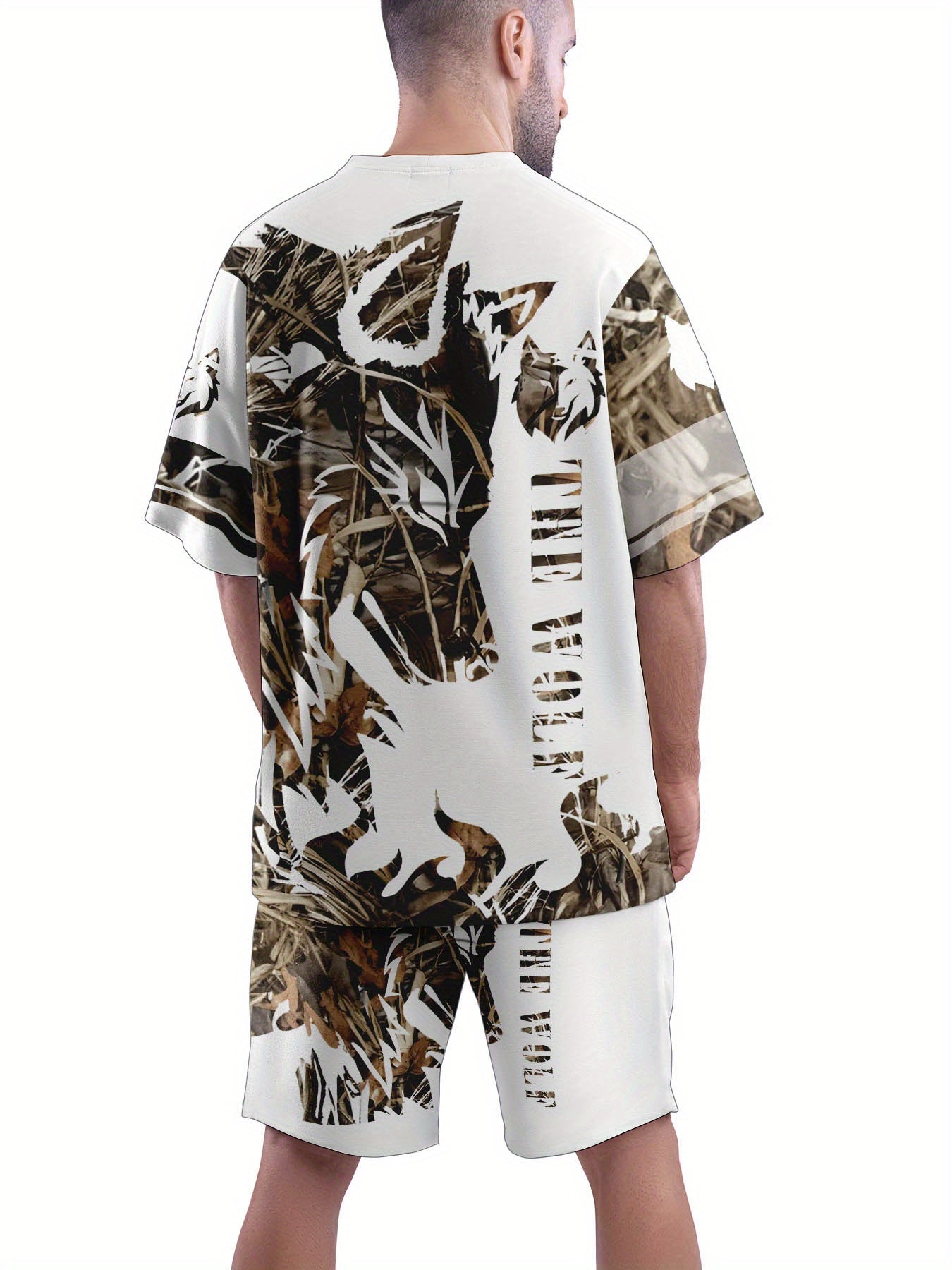 Men's Summer Retro Printed Round Neck Set 938