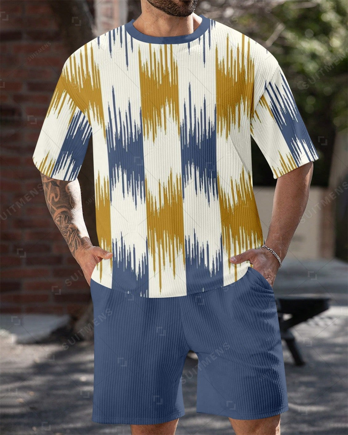 Men's Simple Color Matching Summer Round Neck Set 201