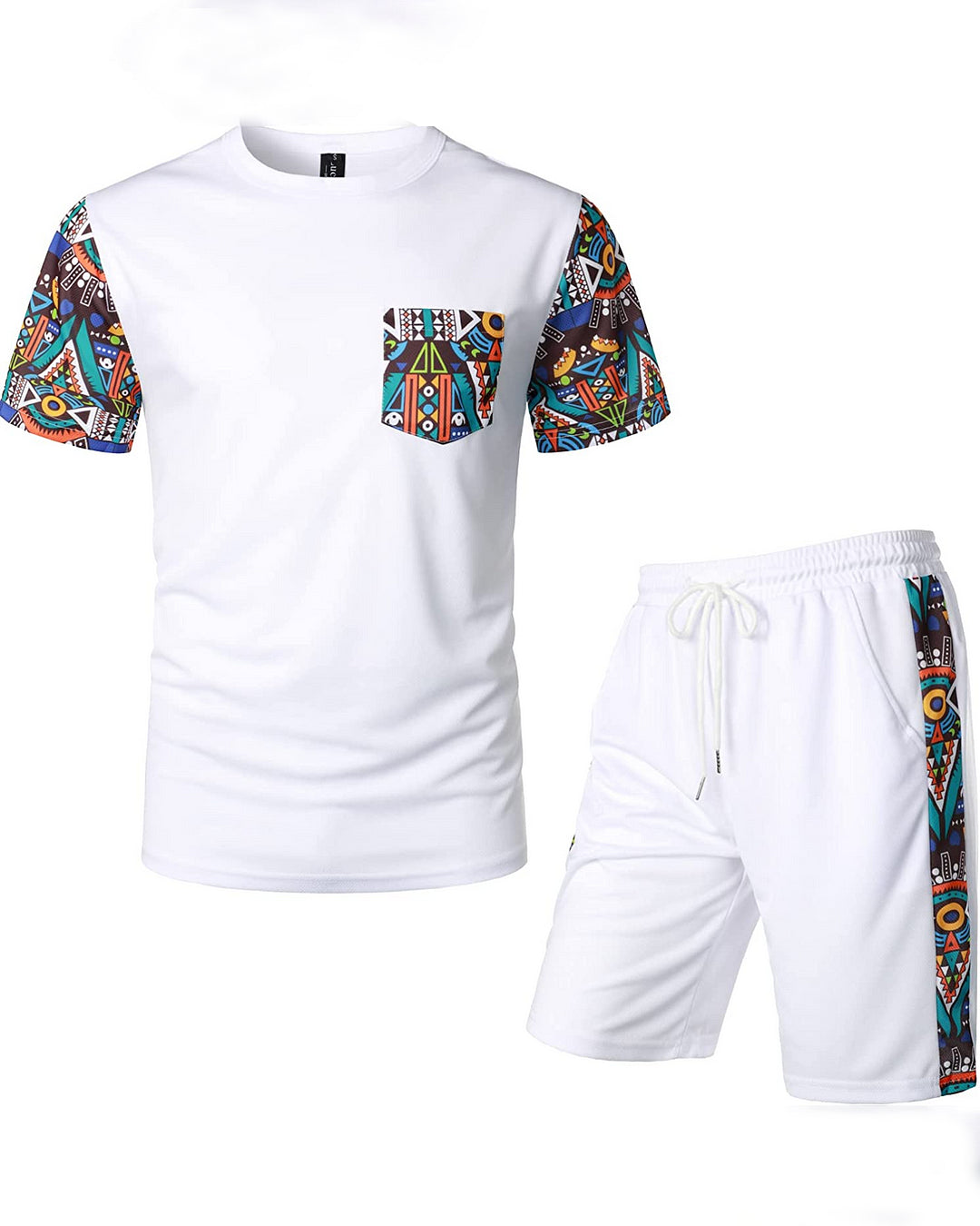 Men's Printed Colorblock T-Shirt and Shorts Set 009