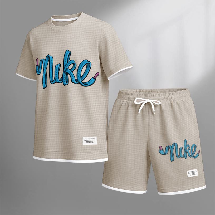 This Men's Classic Logo Drawstring Shorts Set Is Ideal For Spring And Summer. This Casual Summer Set Includes A Short-Sleeved Shirt And Shorts, Suitable For Both Everyday Wear And Workouts.