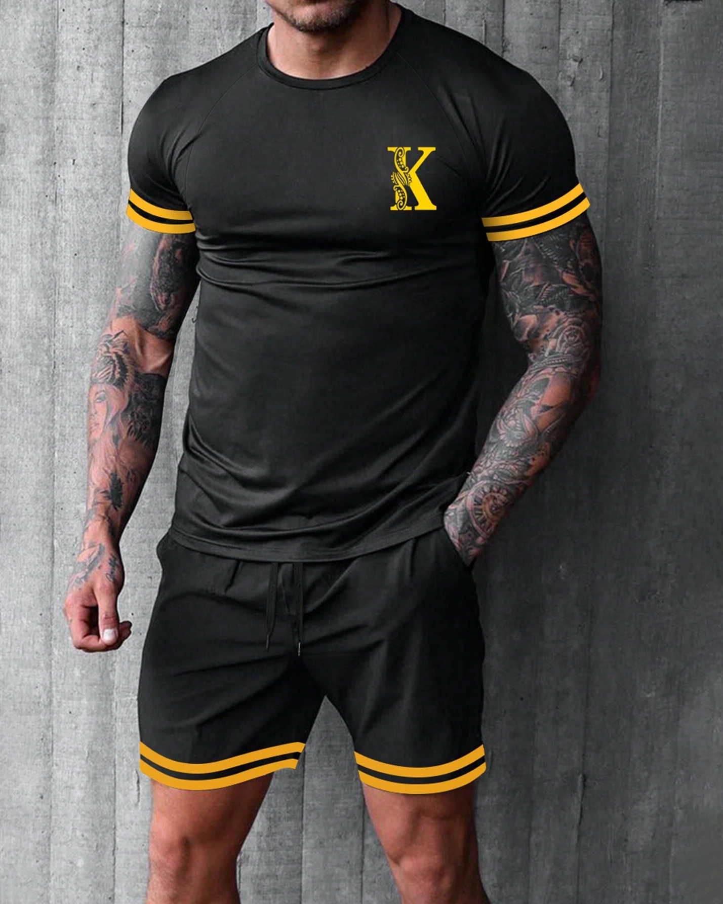 Men's color matching casual shorts Set 406