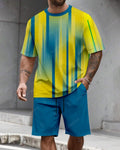 Men's Summer Colorblock Printed Round Neck Suit 065
