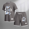 Men's classic number 10 printed drawstring shorts set, suitable for spring and summer wear. This casual summer set includes a short-sleeved shirt and shorts, perfect for everyday wear and sports.