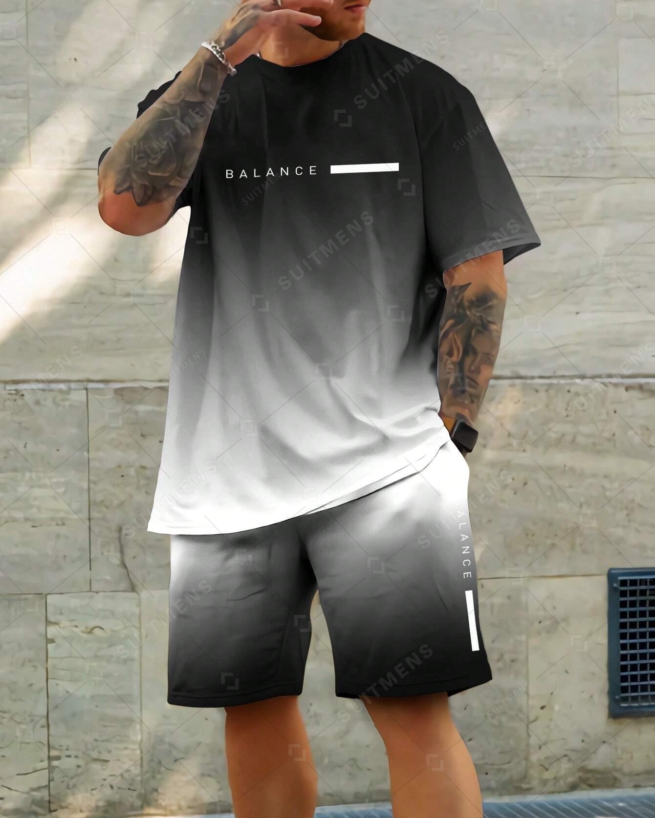 Men's Color Matching Casual Shorts Set 418