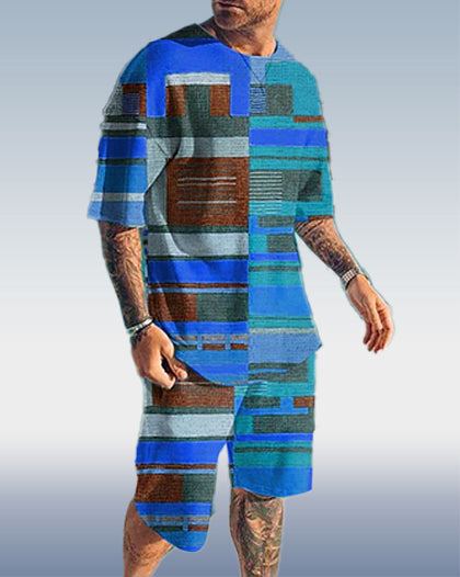 Suitmens Men's Colorblock Print Shorts Set 359
