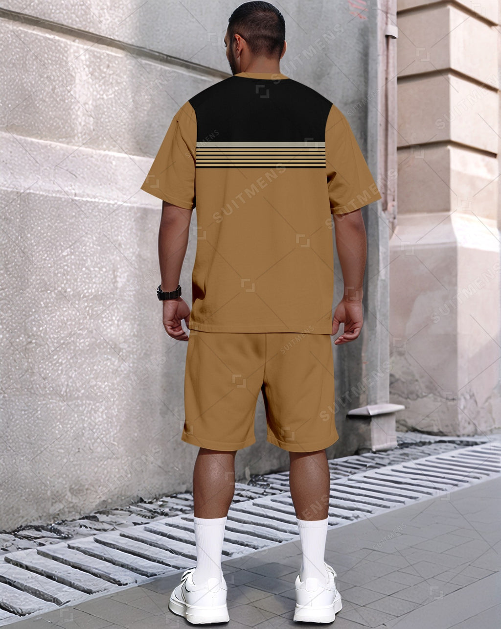 Men's Summer Colorblock Printed Round Neck Set 416