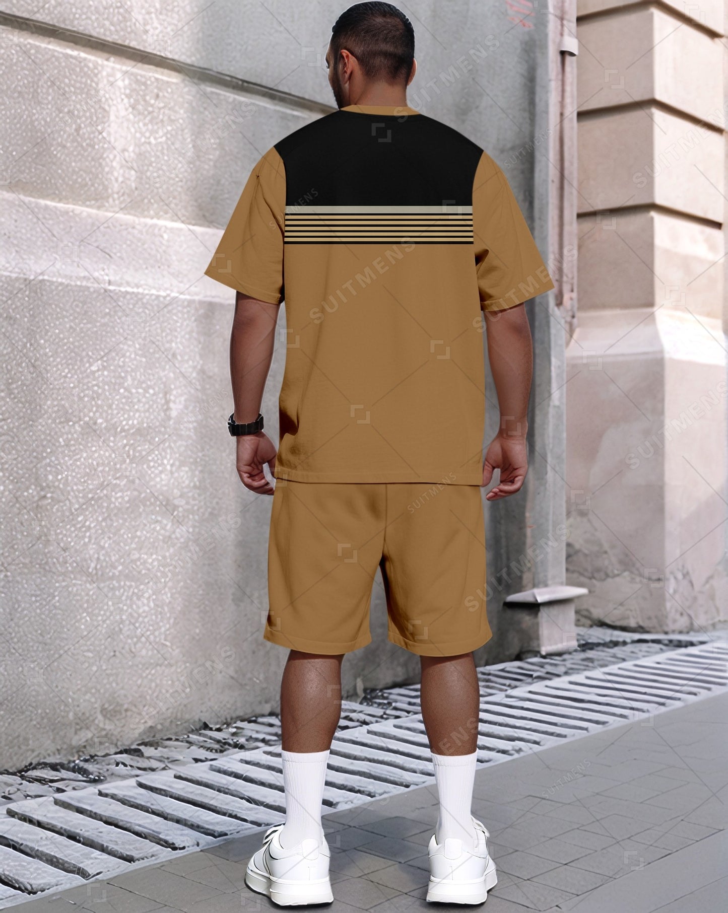 Men's Summer Colorblock Printed Round Neck Set 416