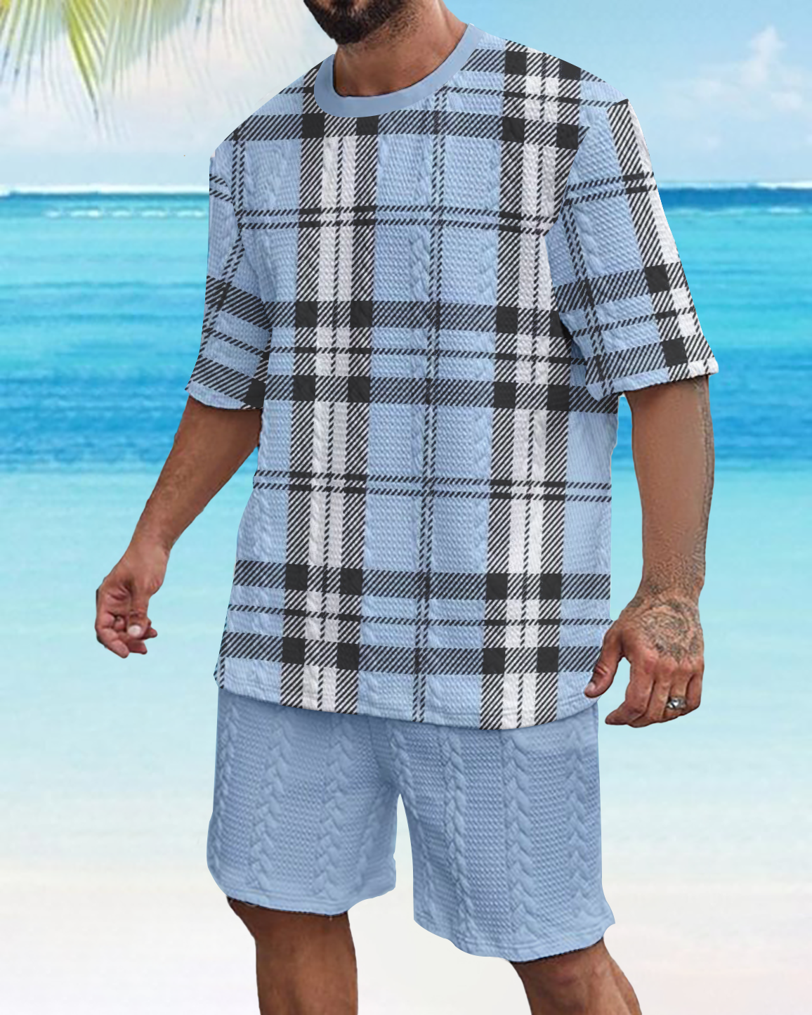 Suitmens Men's Color Block Gorgeous Textured Print Shorts Set 558