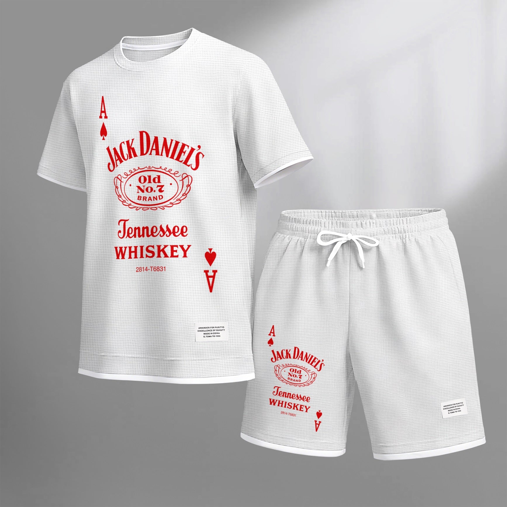 Men's Beer And Beverage Printed Drawstring Shorts Set, Suitable For Spring And Summer Wear, Casual Summer Set, Including Short-Sleeved Shirt And Shorts, Suitable For Everyday Wear And Sports 013