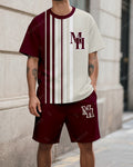 Men's Summer Colorblock Printed Round Neck Suit 051