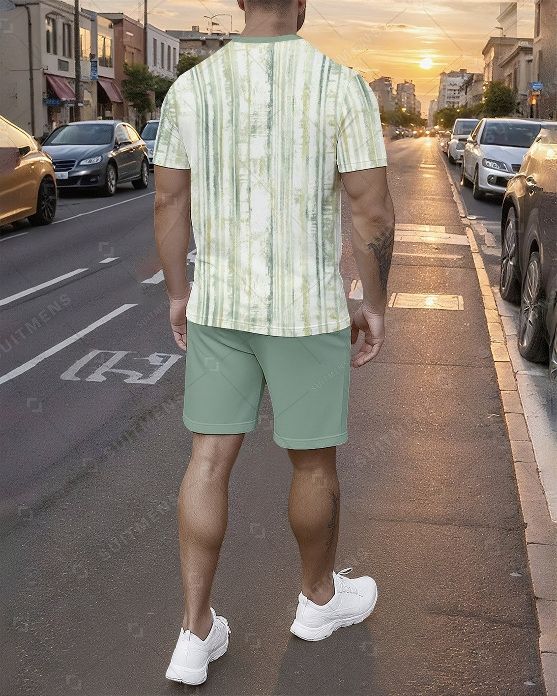 Men's Summer Colorblock Printed Round Neck Set 756