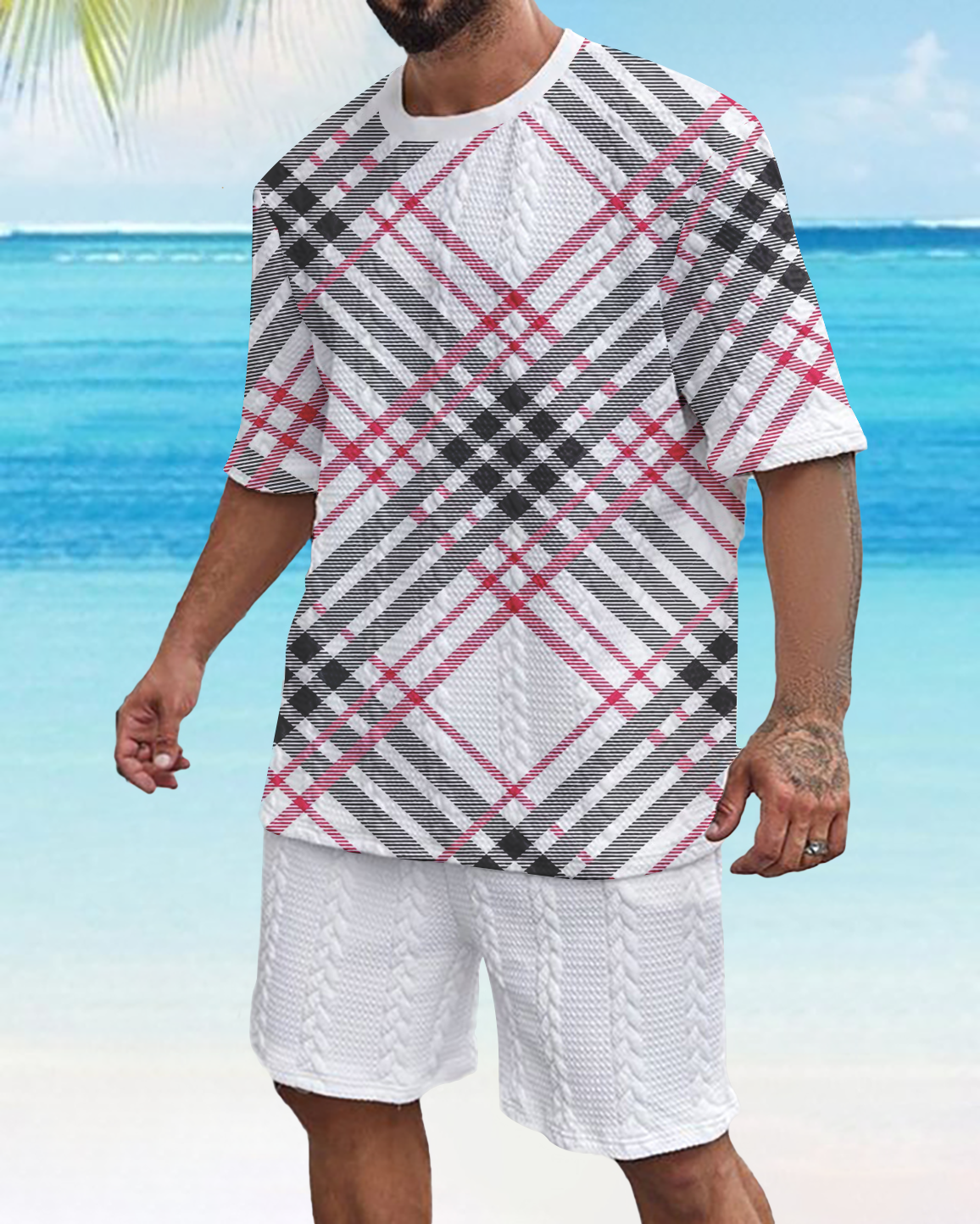 Suitmens Men's Color Block Gorgeous Textured Print Shorts Set 557
