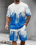 Men's Summer Colorblock Printed Round Neck Set 483