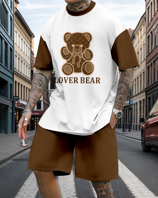 Men's casual fun bear print shorts set 607