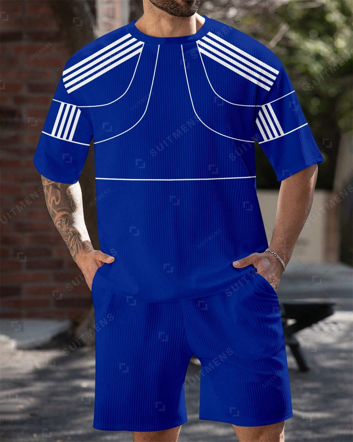 Men's Simple Color Matching Summer Round Neck Set 183