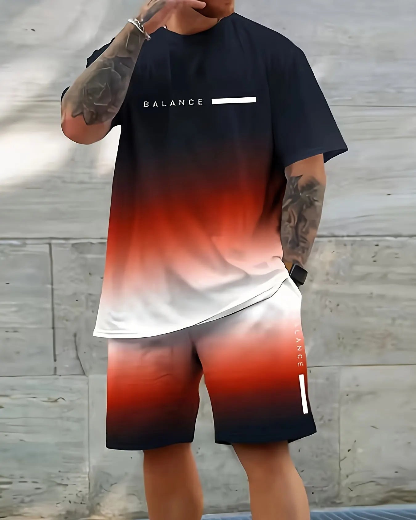 Men's Gradient Summer Round Neck Set 134