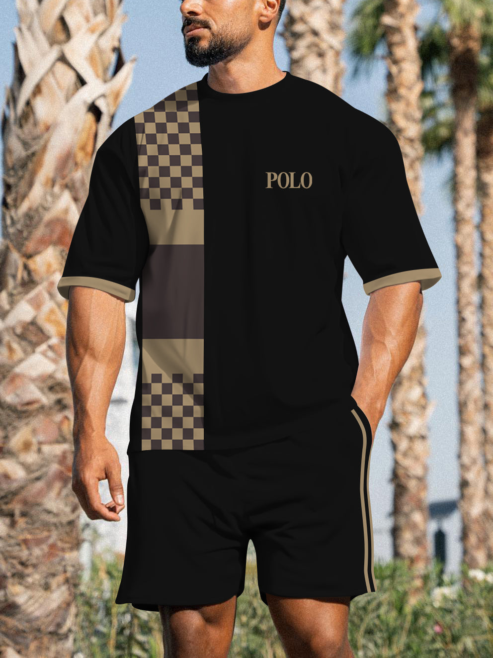 Men's Casual Sports Street Simple Color Block Printed Shorts Suit