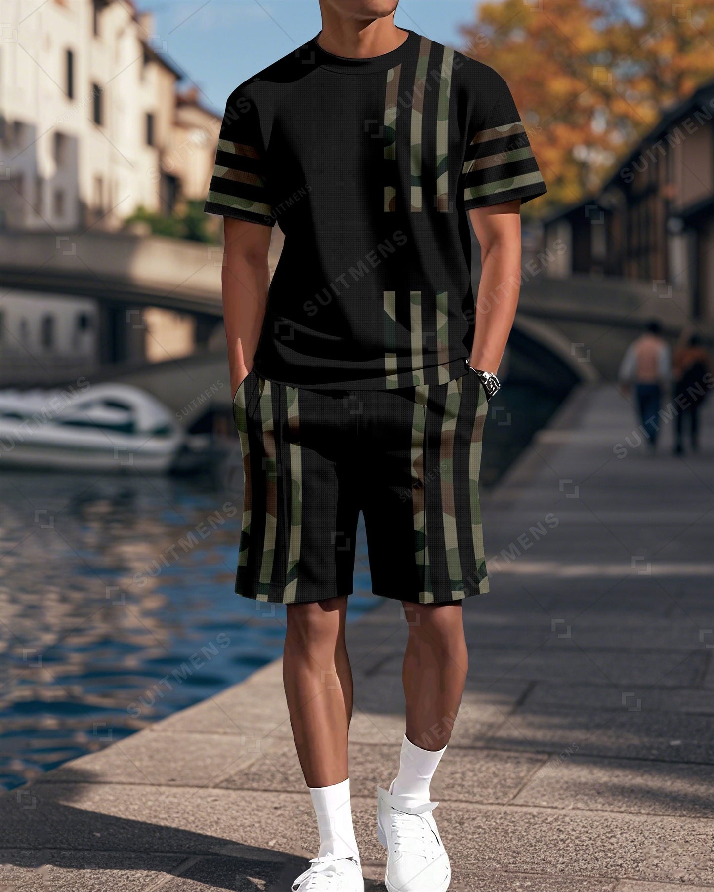 Men's Camouflage Printed Casual Summer Round Neck Set 2017