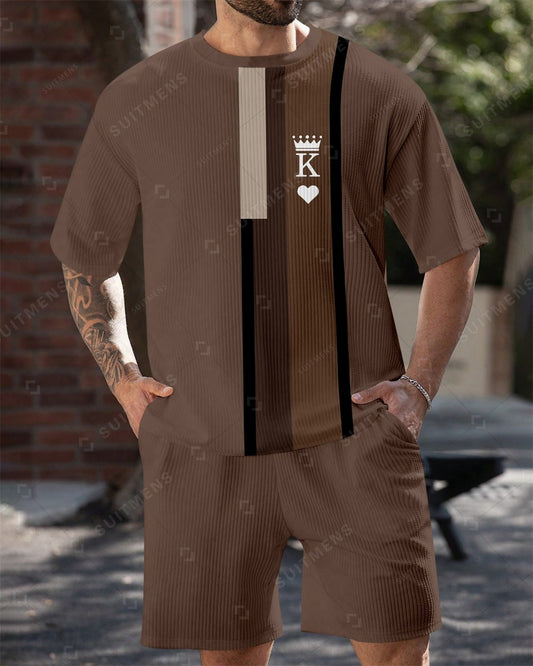 Men's Simple Color Matching Summer Round Neck Set 184