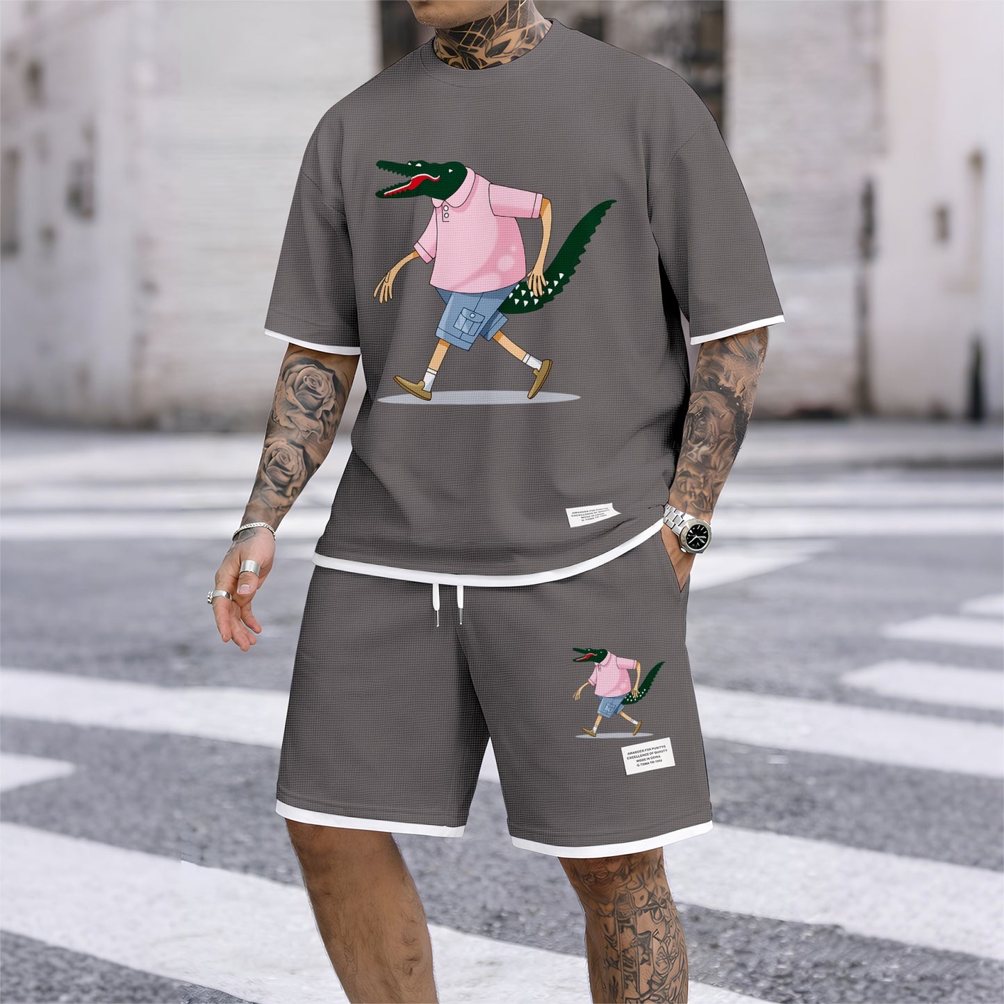 Men's Luxury Waffle-Knit Short-Sleeve Shirt & Shorts Set 16